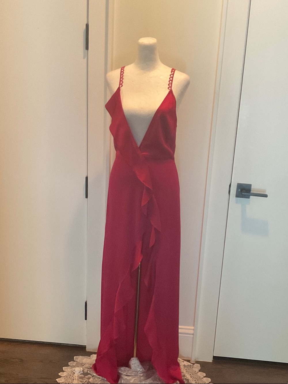 For Love & Lemons Red Ruffle-Front Maxi Dress - Picture 1 of 4